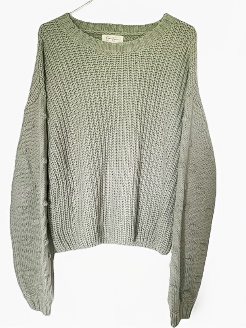 Jessica Simpson Women’s Large Sage Green Knit Sweater Puff Sleeves